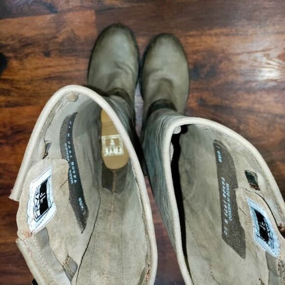 Frye Veronica Slouch Distressed Biker Rocker Prairie Boot Brown Womens Size 6.5 - Picture 12 of 14